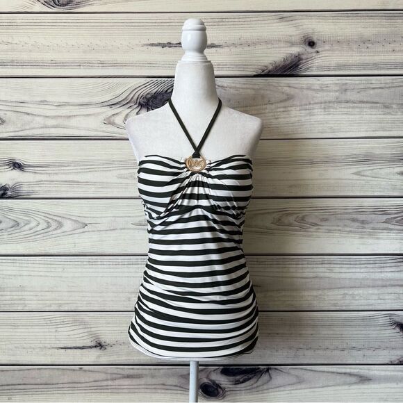 Michael Kors Other - Michael Kors Green & White Striped Halter Tank Swim Suit Top